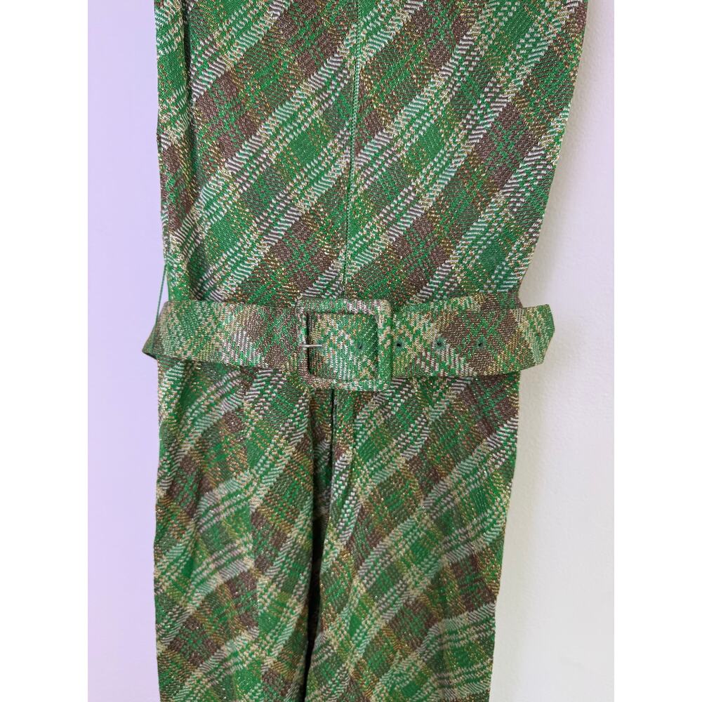 Vintage Lillie Rubin Green Plaid Wide Leg Jumpsuit & Jacket Belted 70s Glam - Picture 4 of 10